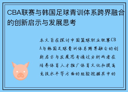 CBA联赛与韩国足球青训体系跨界融合的创新启示与发展思考